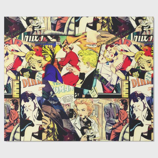 Sepia Romance Comic Book Hoesje Jumble Collage Cadeaupapier (Vlak)
