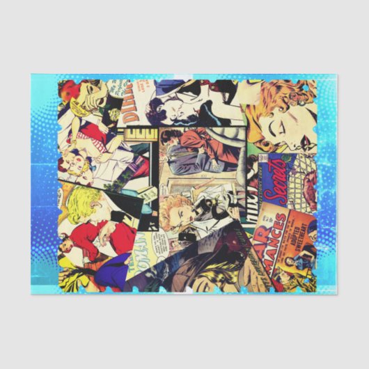 Sepia Romance Comic Book Hoesje Jumble Collage Tissuepapier (Voorkant)