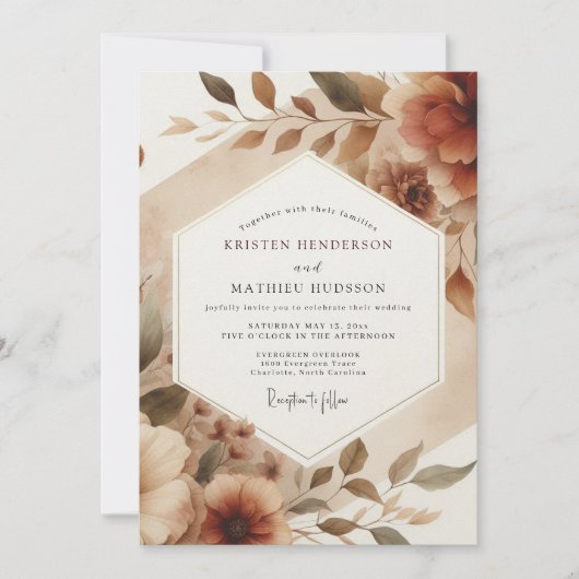 Sepia Romantic Bloom Wedding Kaart (Voorkant)