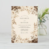 Sepia Romantic Floral Wedding Kaart (Staand voorkant)
