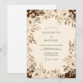 Sepia Romantic Floral Wedding Kaart (Voorkant / Achterkant)