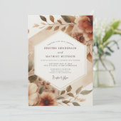 Sepia Romantische Bloeiende Bruiloft Kaart (Staand voorkant)