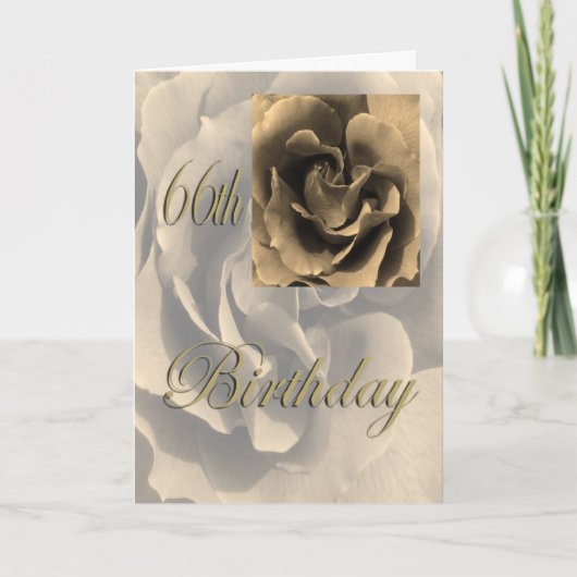 Sepia Roos Happy 66th Birthday Kaart (Voorkant)
