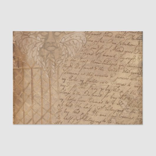 Sepia  rooster bladeren en script tissuepapier (Voorkant)