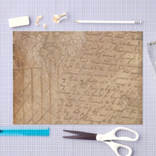 Sepia  rooster bladeren en script tissuepapier (Craft)