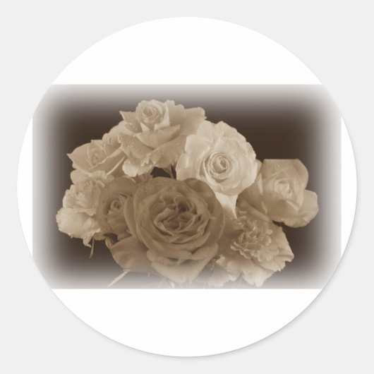 Sepia Rose Bouquet Ronde Sticker (Voorkant)