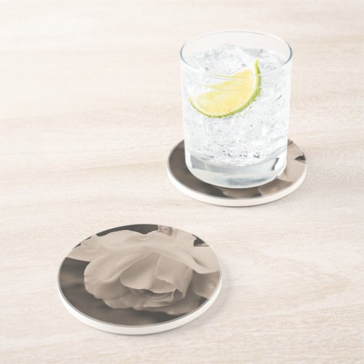 Sepia Rosebud Floral Onderzetter (Zijkant)