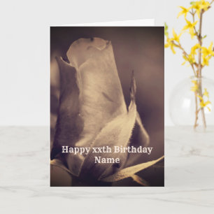Sepia Rosebud Flower Personalized Birthday Kaart