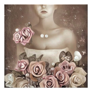 Sepia &  Roze Roze Bride Foto Afdruk
