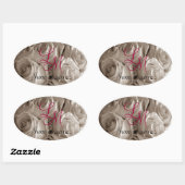 Sepia Rozen & Monogram Initialen Ovale Sticker (Vel)