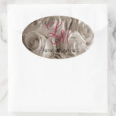 Sepia Rozen & Monogram Initialen Ovale Sticker (Tas)