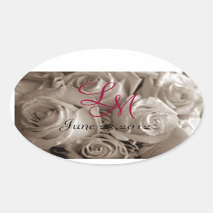 Sepia Rozen & Monogram Initialen Ovale Sticker