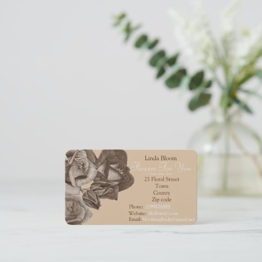 sepia rozen rozen knoppen bloemen kunst tuinbloemi visitekaartje (Staand voorkant)