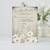 Sepia Rustic Butterfly Wildflower Wedding RSVP Kaartje (Staand voorkant)