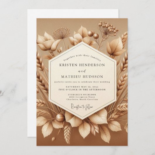Sepia Rustic Harvest Wedding Kaart (Voorkant / Achterkant)