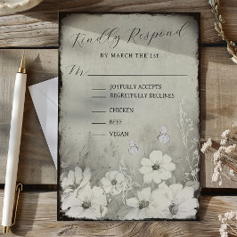 Sepia Rustieke Vlinder Wilde Bloem Bruiloft RSVP Kaartje