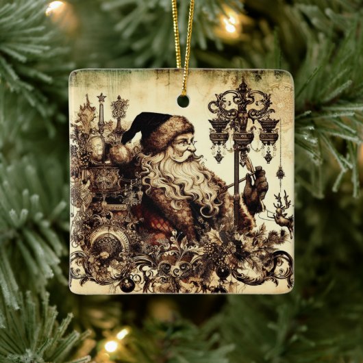  Sepia Santa Claus Keramisch Ornament (Boom)