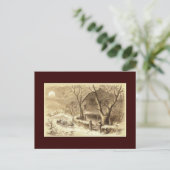 Sepia Santa en het rendier Feestdagenkaart (Staand voorkant)