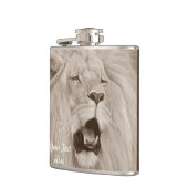 sepia schilderij van grote kattenliefhebber heupfles (Links)