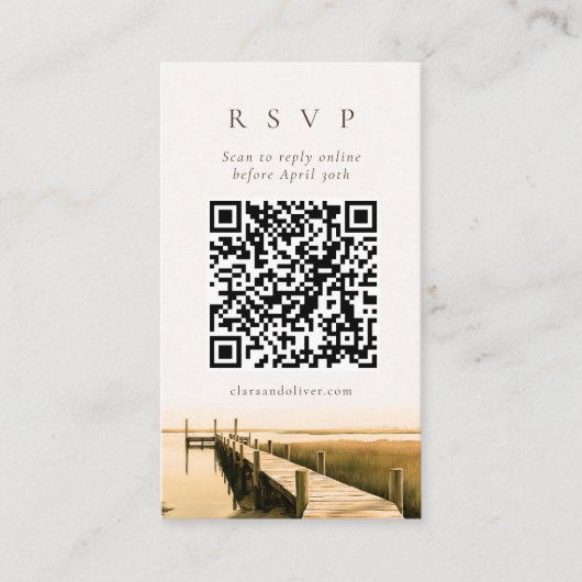 Sepia Script Marsh Lowcountry QR Code RSVP Kaart (Voorkant)