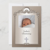 Sepia Silver Photo Lijst Jewel Cross Christening Kaart (Voorkant)