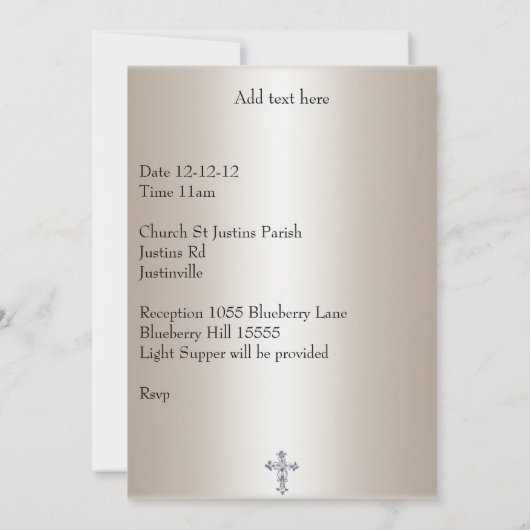 Sepia Silver Photo Lijst Jewel Cross Christening Kaart (Achterkant)