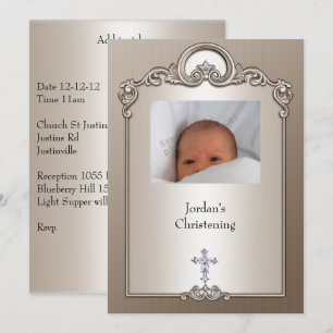 Sepia Silver Photo Lijst Jewel Cross Christening Kaart