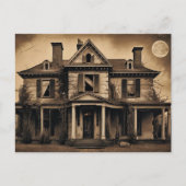  Sepia spookhuis met volle maan Briefkaart (Voorkant)