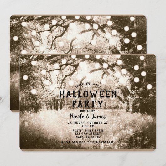 Sepia Spooky Forest Lights Halloween Party Kaart (Voorkant / Achterkant)