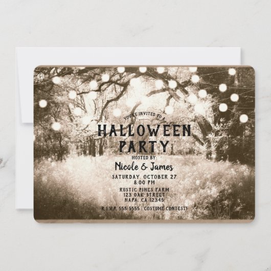  Sepia Spooky Forest Lights Halloween Party Kaart (Voorkant)