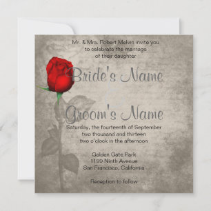 Sepia Spot Color Red Rosebud Wedding Kaart