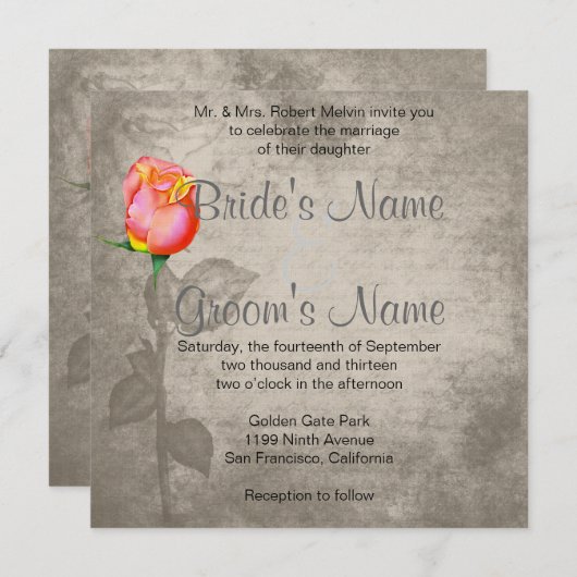 Sepia Spot Kleur Peace Roos bruiloft Kaart (Voorkant / Achterkant)