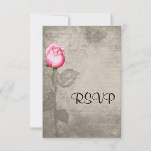 Sepia  Spot Kleur Roze Rose Wedding RSVP Kaartje