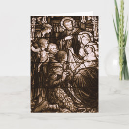 Sepia Stain Glass kerstKaart Feestdagen Kaart