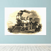 Sepia Steam Train Engine 60 x 40 inch GROOT Canvas Afdruk (Insitu (Houten vloer))