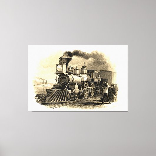 Sepia Steam Train Engine 60 x 40 inch GROOT Canvas Afdruk (Voorkant)