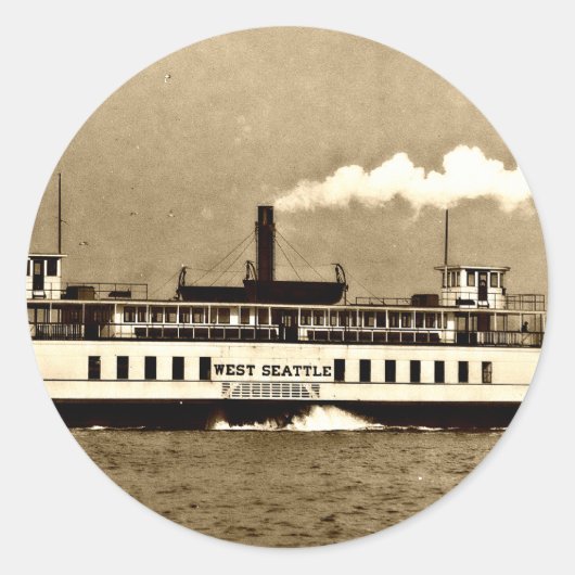 Sepia Steamboot Ferry Ronde Sticker (Voorkant)