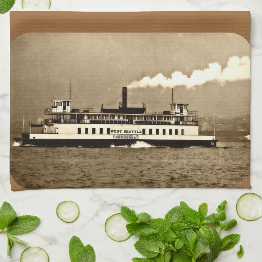 Sepia Steamboot Ferry Theedoek (Gevouwen)