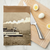 Sepia Steamboot Ferry Theedoek (Quarter Fold)