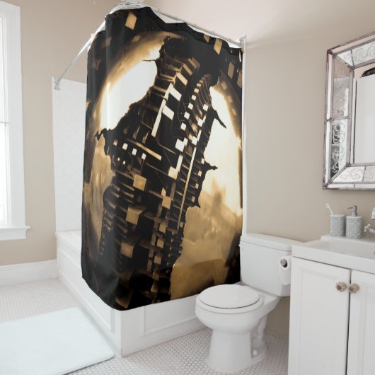 Sepia Steampunk Douchegordijn (In situ)