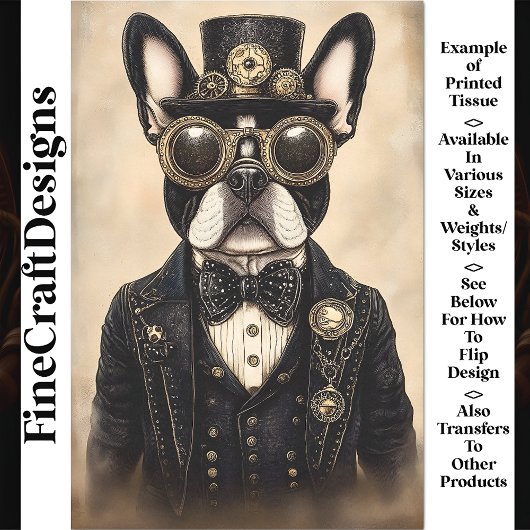 Sepia Steampunk Franse Hond AS5 Découpage Tissuepapier
