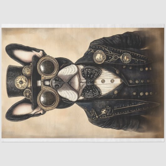 Sepia Steampunk Frenchie Dog AS5 Decoupage Tissuepapier (Voorkant)