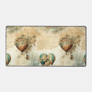 Sepia Steampunk Heet Luchtballon Wereldkaart Bureaumat