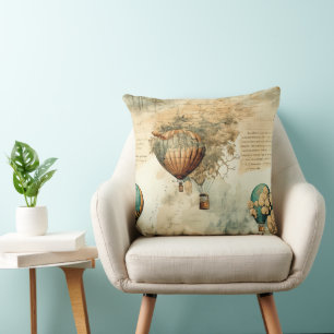 Sepia Steampunk Heet Luchtballon Wereldkaart Kussen