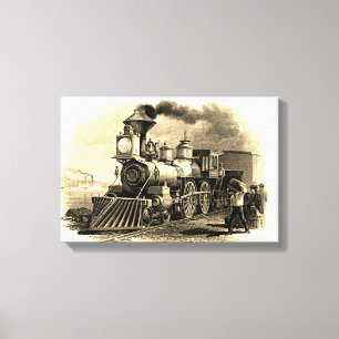 Sepia stoomtreinmotor 16 "x 11" canvas afdruk