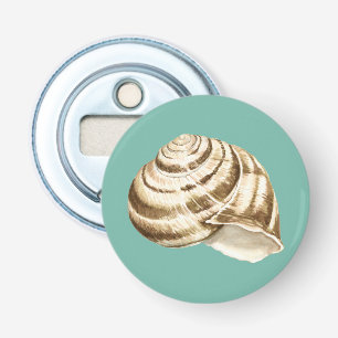 Sepia Striped Shell on Blauwgroen Button Flesopener