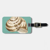 Sepia Striped Shell op Blauwgroen Bagagelabel (Voorkant horizontaal)
