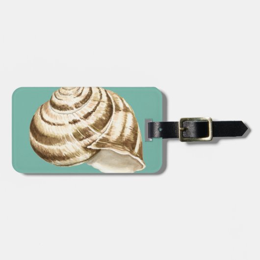 Sepia Striped Shell op Blauwgroen Bagagelabel (Voorkant horizontaal)