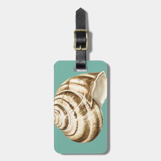 Sepia Striped Shell op Blauwgroen Bagagelabel (Voorkant verticaal)