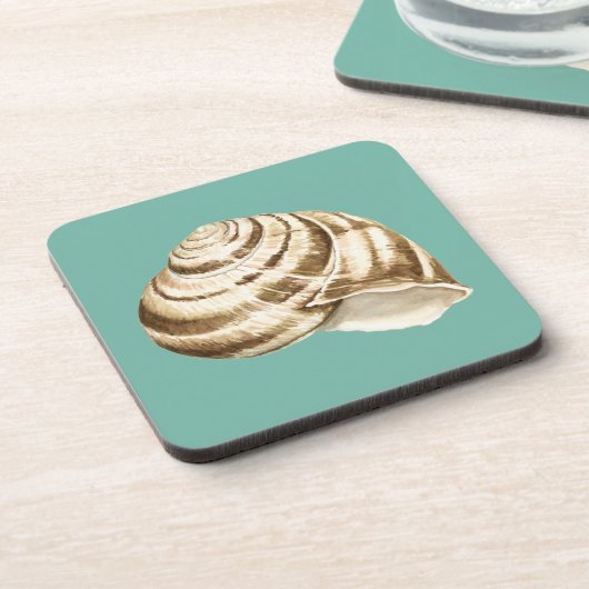 Sepia Striped Shell op Blauwgroen Bier Onderzetter (Linkerzijde)